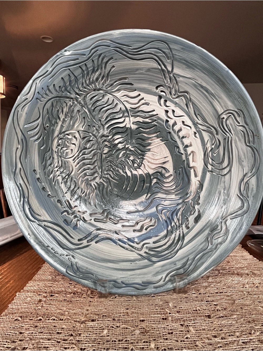 Handcrafted Heidel Ceramic Wavy Design Dragon Decorative Bowl Signed & Numbered